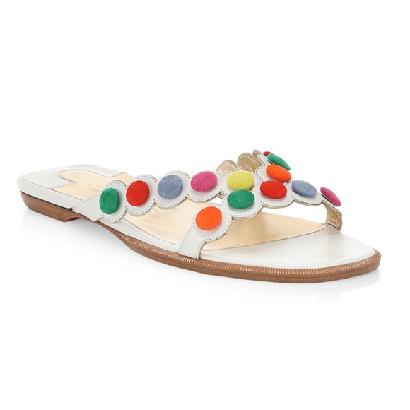 Christian Louboutin Smarta Flat White Multicolor Slide Slip Flip Flop Sandal 38 - Picture 1 of 12